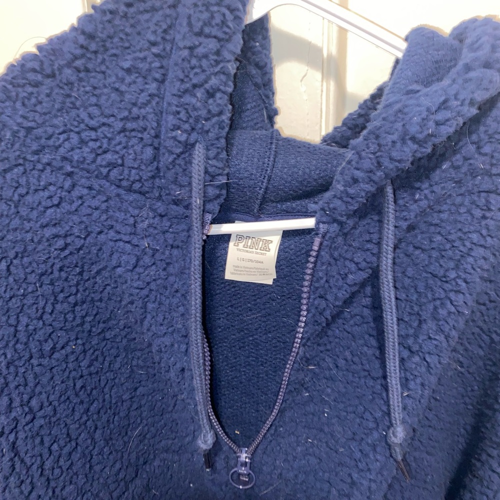 WORN ONCE! PINK blue fuzzy 1/4 hoodie with pockets